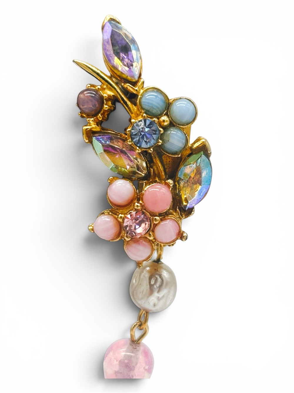 Signed Vintage Florenza Victorian Revival Floral Pearl & Rhinestone Sweater Clip - Picture 5 of 10